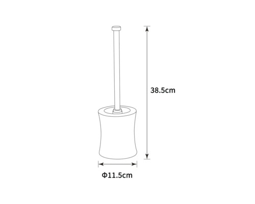 Toaletná kefa s držiakom a rozmermi: výška 38,5 cm, priemer 11,5 cm.