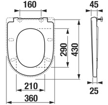 Technický nákres WC sedadla s rozmermi