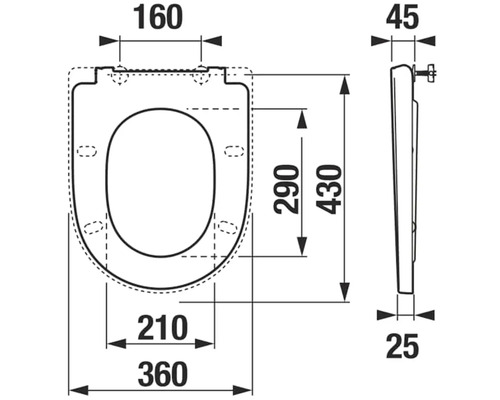 Technický nákres WC sedadla s rozmermi
