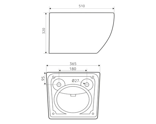 Technický nákres závesného WC s rozmermi
