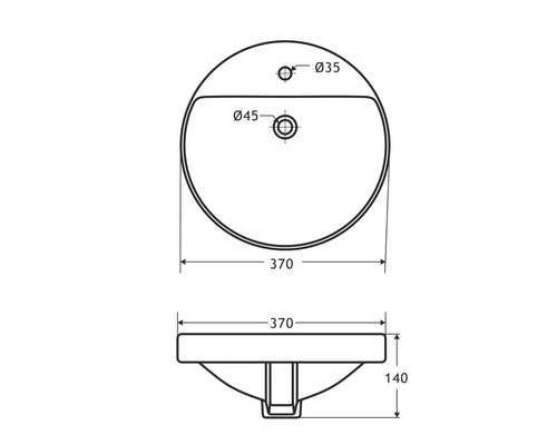 Nákres umývadla na dosku s rozmermi