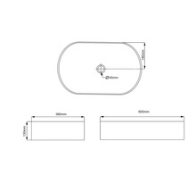 Technický nákres umývadla na dosku s rozmermi