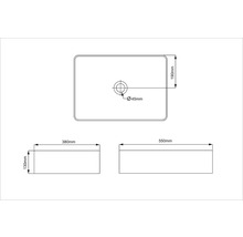 Technický nákres umývadla na dosku s rozmermi