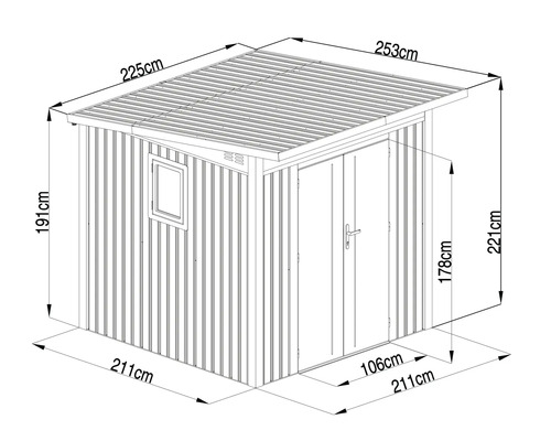 Technický nákres záhradného domčeka s rozmermi