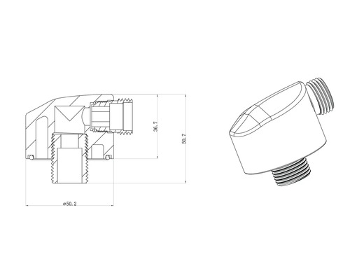 Technický nákres súčasti so závitom a rozmermi
