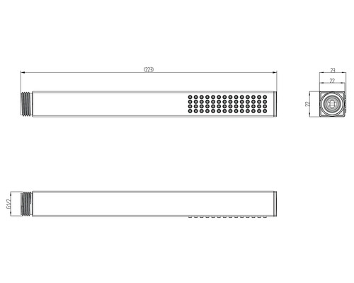 Technický nákres ručnej sprchy s rozmermi