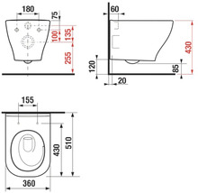 Technický nákres závesného WC s rozmermi