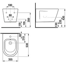 Technický nákres bidetu s rozmermi pre inštaláciu