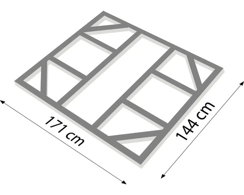 Obrázok drevenej konštrukcie paravánu s rozmermi 171 cm krát 144 cm.