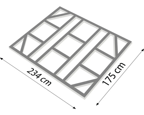 Ilustrácia rámu dlažobného kameňa s rozmermi 234 x 175 centimetrov.