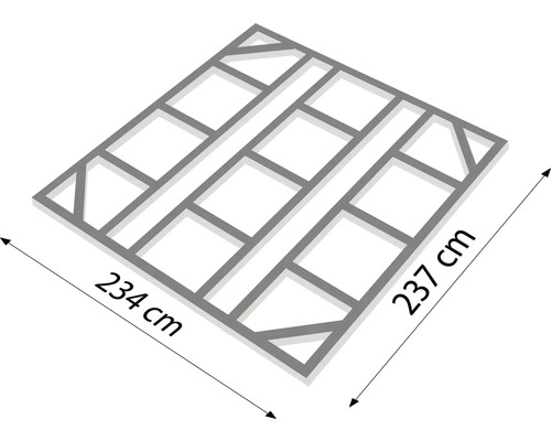 Podkladová konštrukcia s rozmermi 234 cm krát 237 cm