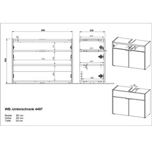 Technický nákres skrinky pod umývadlo s rozmermi