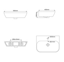 Technický nákres umývadla s rozmermi