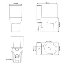 Technický výkres stojaceho WC s rozmermi.