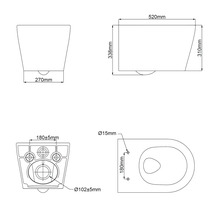 Technický nákres závesného WC s rozmermi