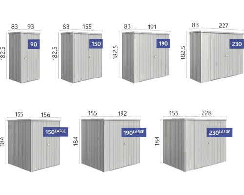 Prehľad rôznych kovových záhradných domčekov s rozmermi