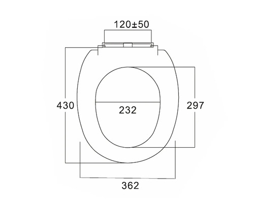 Technický nákres WC sedadla s rozmermi