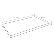Pohľad zhora na pracovnú dosku s rozmermi 81 cm dĺžka, 46 cm šírka a 3,5 cm výška