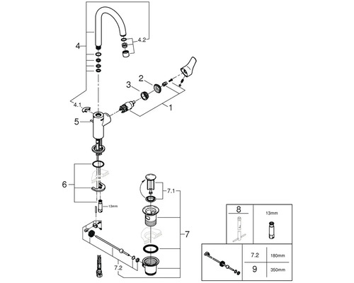 Rozkreslený nákres armatúry s jednotlivými dielmi