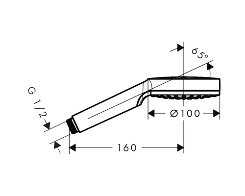 Technický nákres sprchovej hlavice s rozmermi