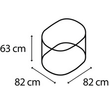 Rozmerový nákres výrobku s výškou 63 centimetrov a šírkou 82 centimetrov.