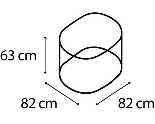 Rozmerový nákres výrobku s výškou 63 centimetrov a šírkou 82 centimetrov.