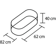 Technický nákres oválneho kúpeľňového zrkadla s rozmermi 40, 62 a 82 centimetrov
