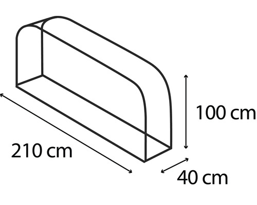 Obrázok pareniska s rozmermi 210 cm dĺžka, 100 cm výška a 40 cm šírka