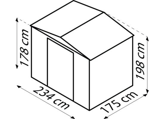 Rozmery záhradného domčeka: 175 cm, 178 cm, 198 cm, 234 cm