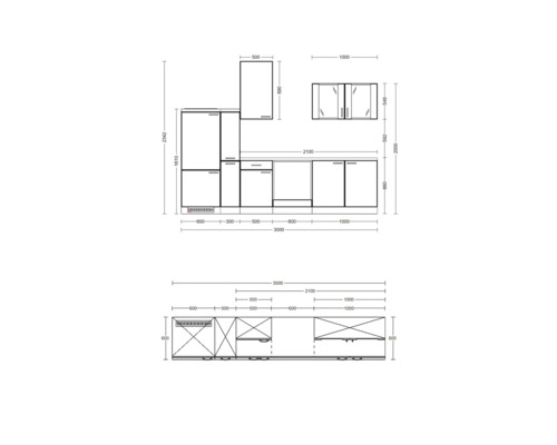 Plán kuchyne s rozmermi pre návrh kuchyne