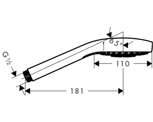 Technický nákres ručnej sprchy s rozmermi