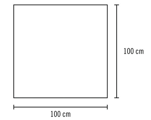 Štvorcová plocha s rozmermi 100 cm x 100 cm.