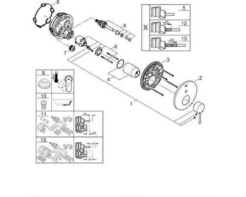 Rozkreslený nákres armatúry s jednotlivými dielmi