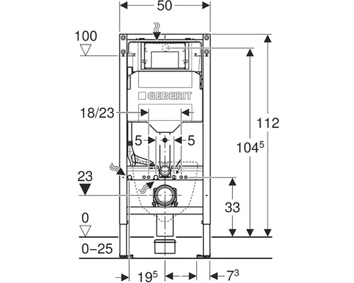 Technický výkres inštalačného systému Geberit s rozmermi