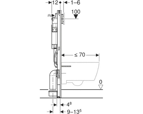 Technický výkres inštalačného modulu s rozmermi pre inštaláciu