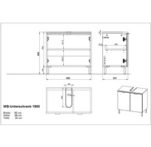 Technický nákres skrinky pod umývadlo s rozmermi