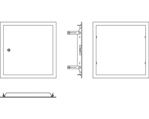 Revízne dvierka v rôznych pohľadoch.