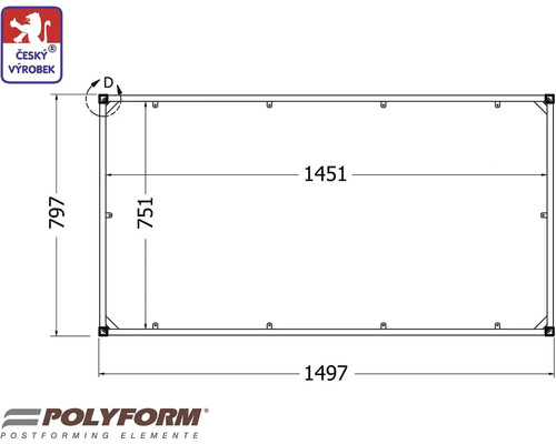 Technický nákres obdĺžnikového objektu s rozmermi