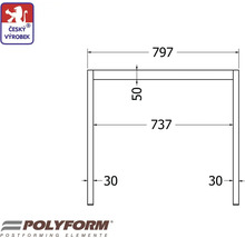 Technický výkres s rozmermi kusu nábytku