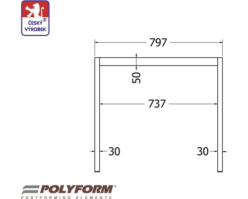 Technický výkres s rozmermi kusu nábytku