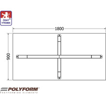 Technický nákres stolovej dosky s rozmermi 1800 x 900 milimetrov a podkonštrukcie.