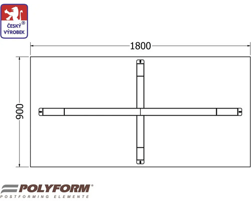 Technický nákres stolovej dosky s rozmermi 1800 x 900 milimetrov a podkonštrukcie.
