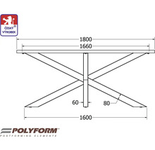 Technický nákres stola s rozmermi.