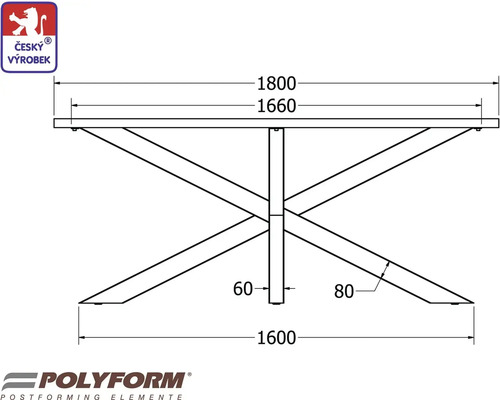 Technický nákres stola s rozmermi.