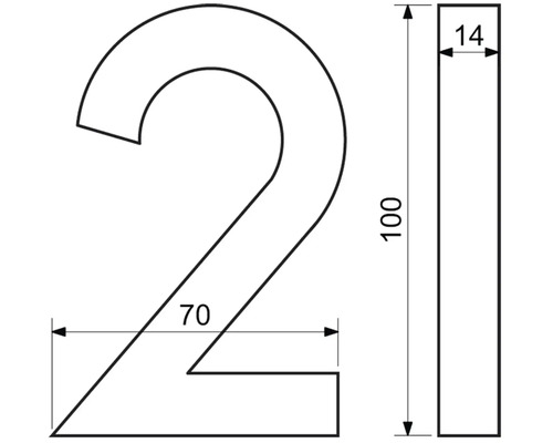 Technický výkres číslice dve s rozmermi