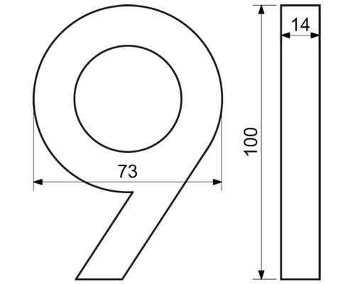Technický nákres domového čísla 9 s rozmermi