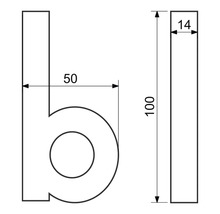 Technický výkres písmena b s rozmermi.