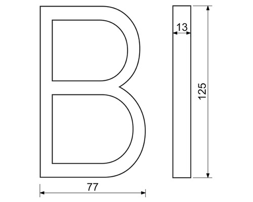 Technický nákres písmena B s rozmermi
