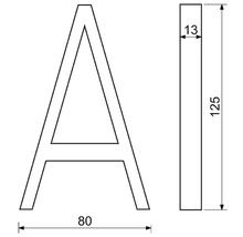 Technický nákres písmena A s rozmermi