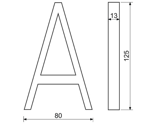 Technický nákres písmena A s rozmermi
